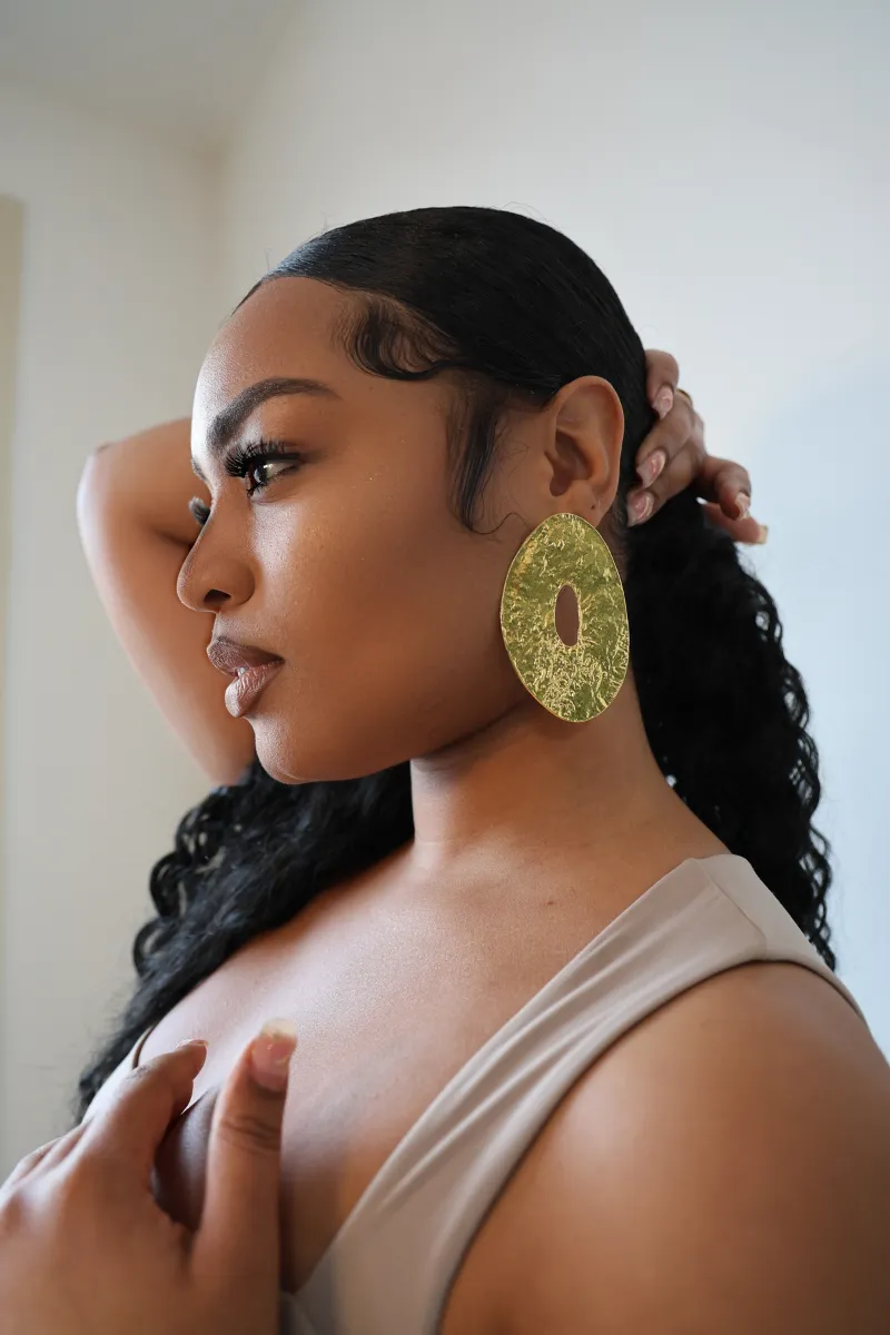 Opulent Oval Statement Gold Earrings