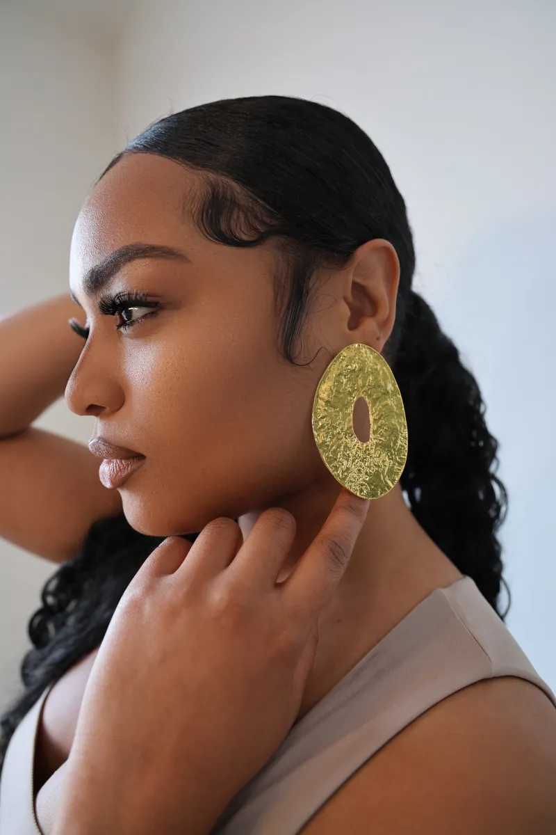 Opulent Oval Statement Gold Earrings