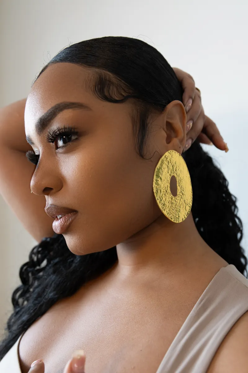 Opulent Oval Statement Gold Earrings