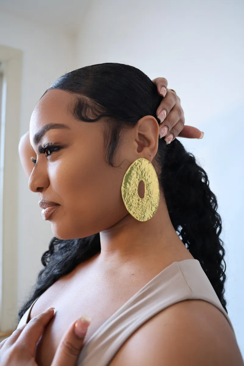 Opulent Oval Statement Gold Earrings