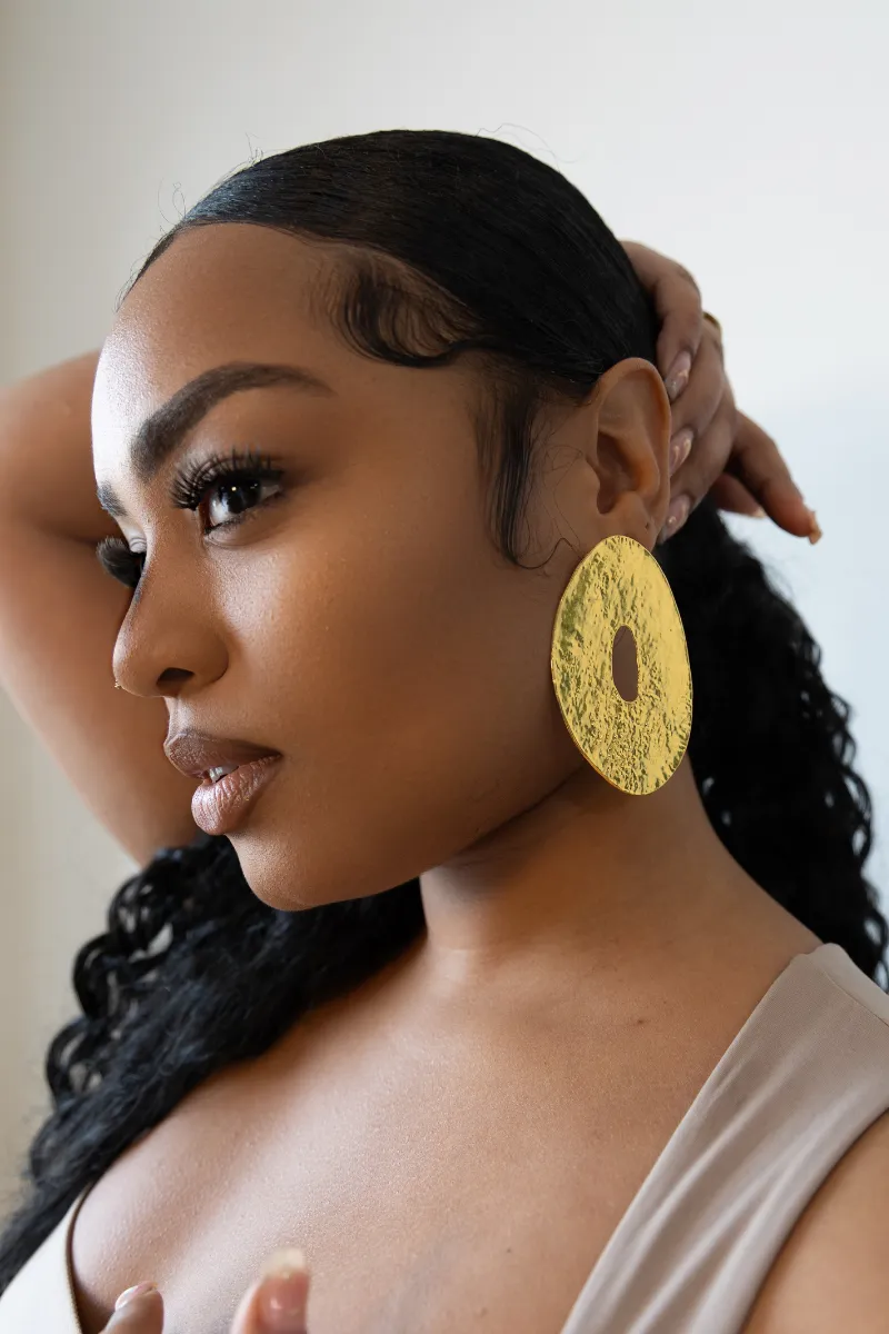 Opulent Oval Statement Gold Earrings