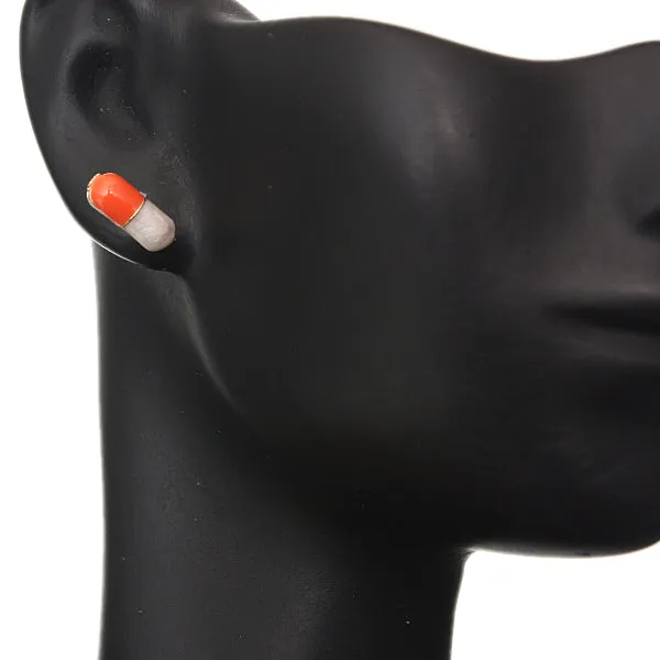 Orange Mini Pill Capsule Stud Earrings