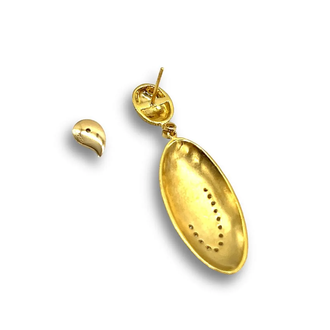 Oval Hammered Wire Drop Earring with Diamonds in 20K Yellow Gold