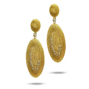 Oval Hammered Wire Drop Earring with Diamonds in 20K Yellow Gold