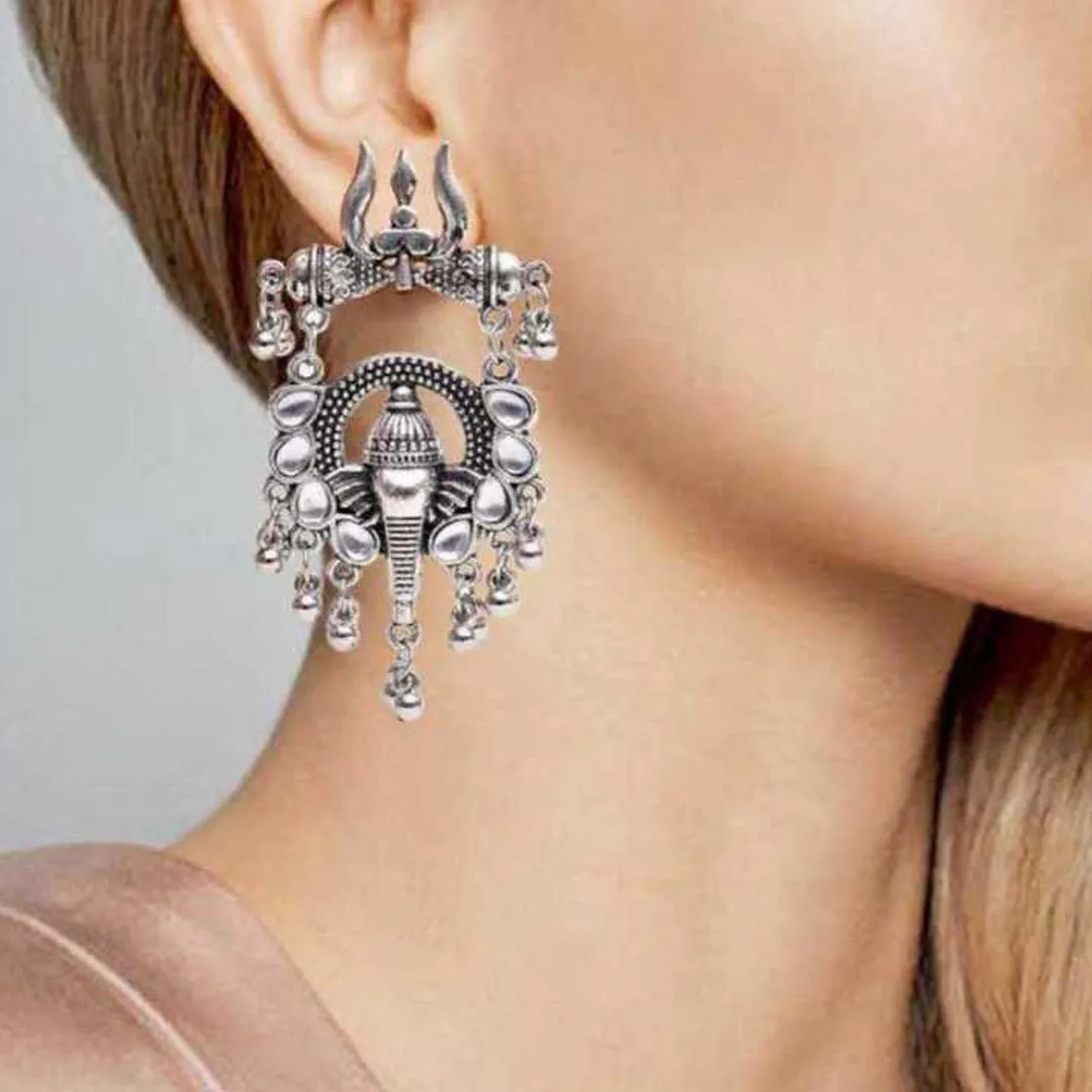 Pack of 2 Silver Lord Ganesha and Half Moon Jhumki