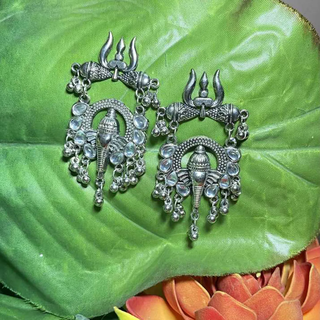 Pack of 2 Silver Lord Ganesha and Half Moon Jhumki
