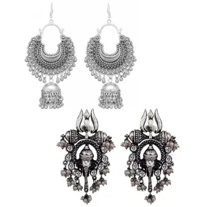 Pack of 2 Silver Lord Ganesha and Half Moon Jhumki
