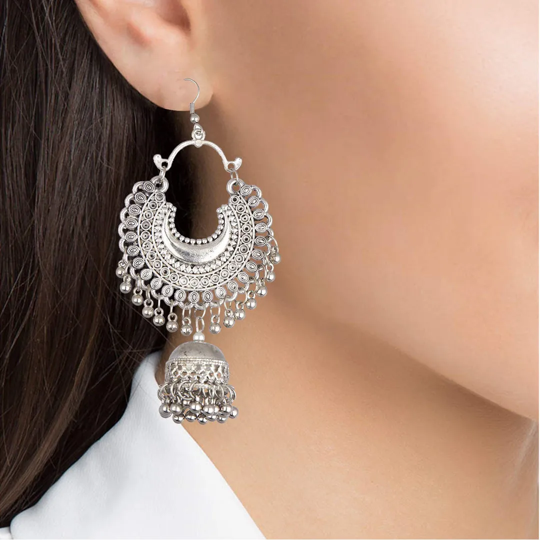 Pack of 2 Silver Lord Ganesha and Half Moon Jhumki
