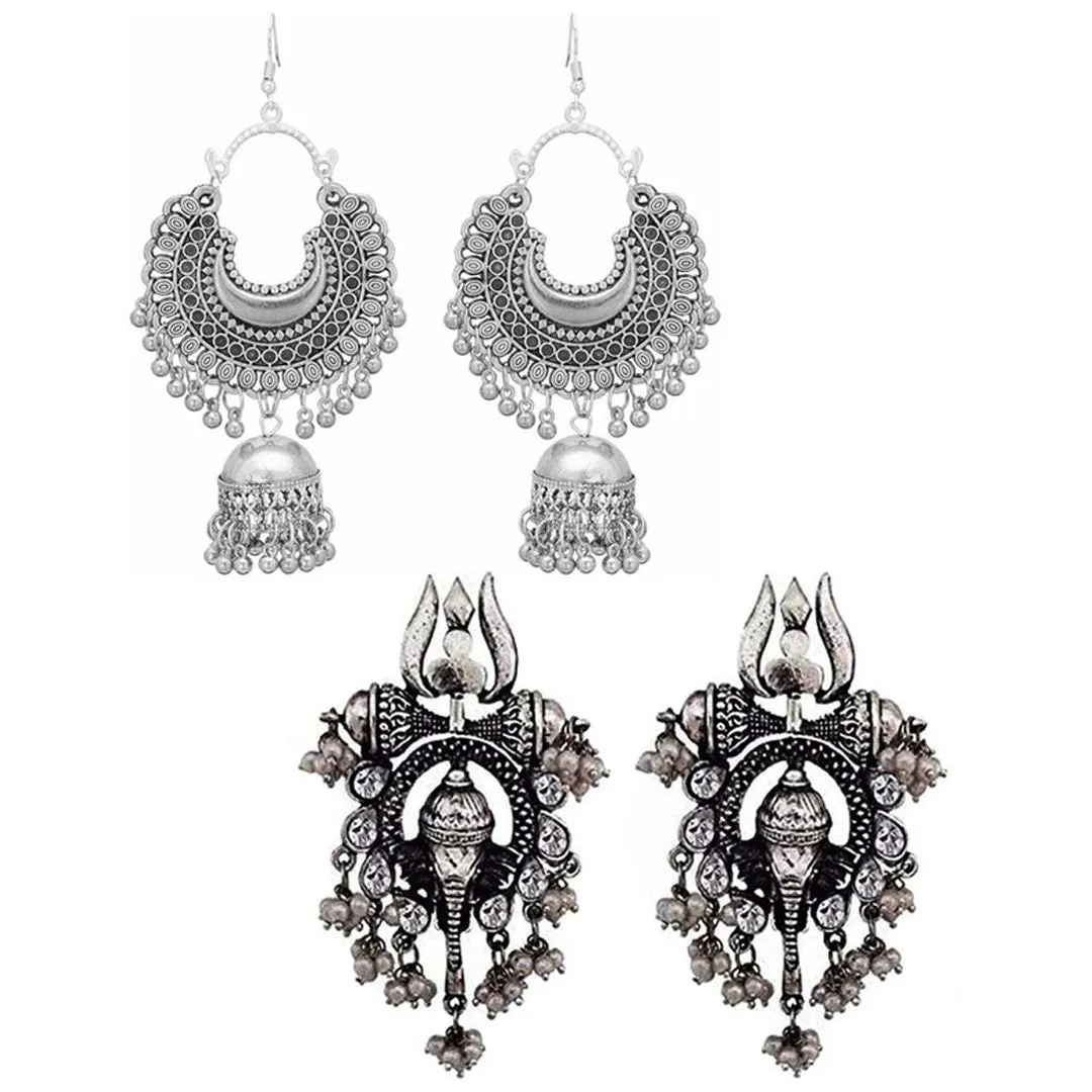 Pack of 2 Silver Lord Ganesha and Half Moon Jhumki