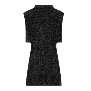 Padded Shoulder Sleeveless Beaded Mini Dress