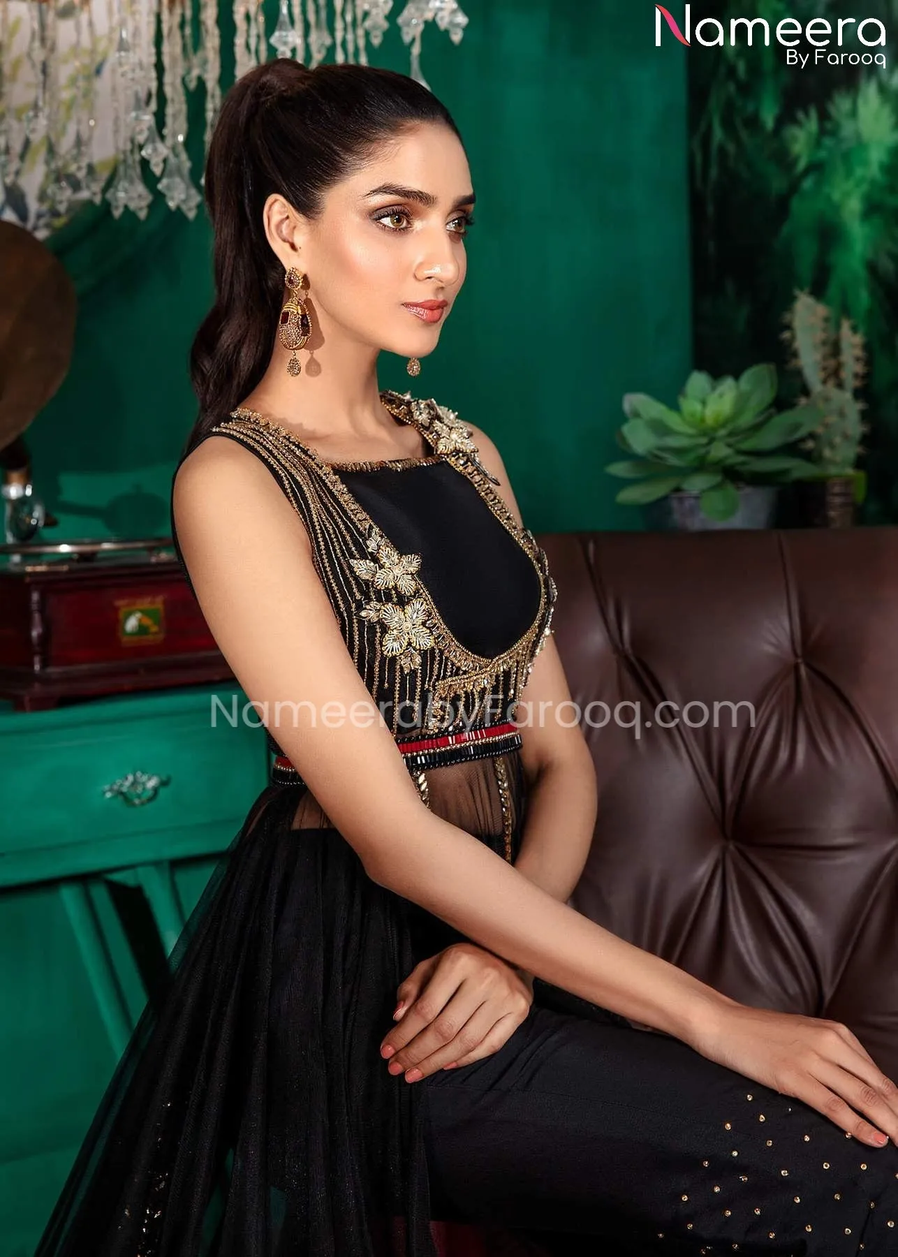 Pakistani Wedding Net Maxi Dress in Red Black #WN15