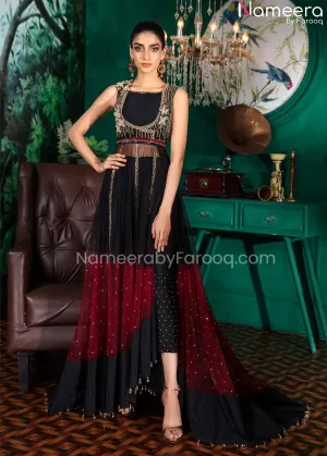 Pakistani Wedding Net Maxi Dress in Red Black #WN15