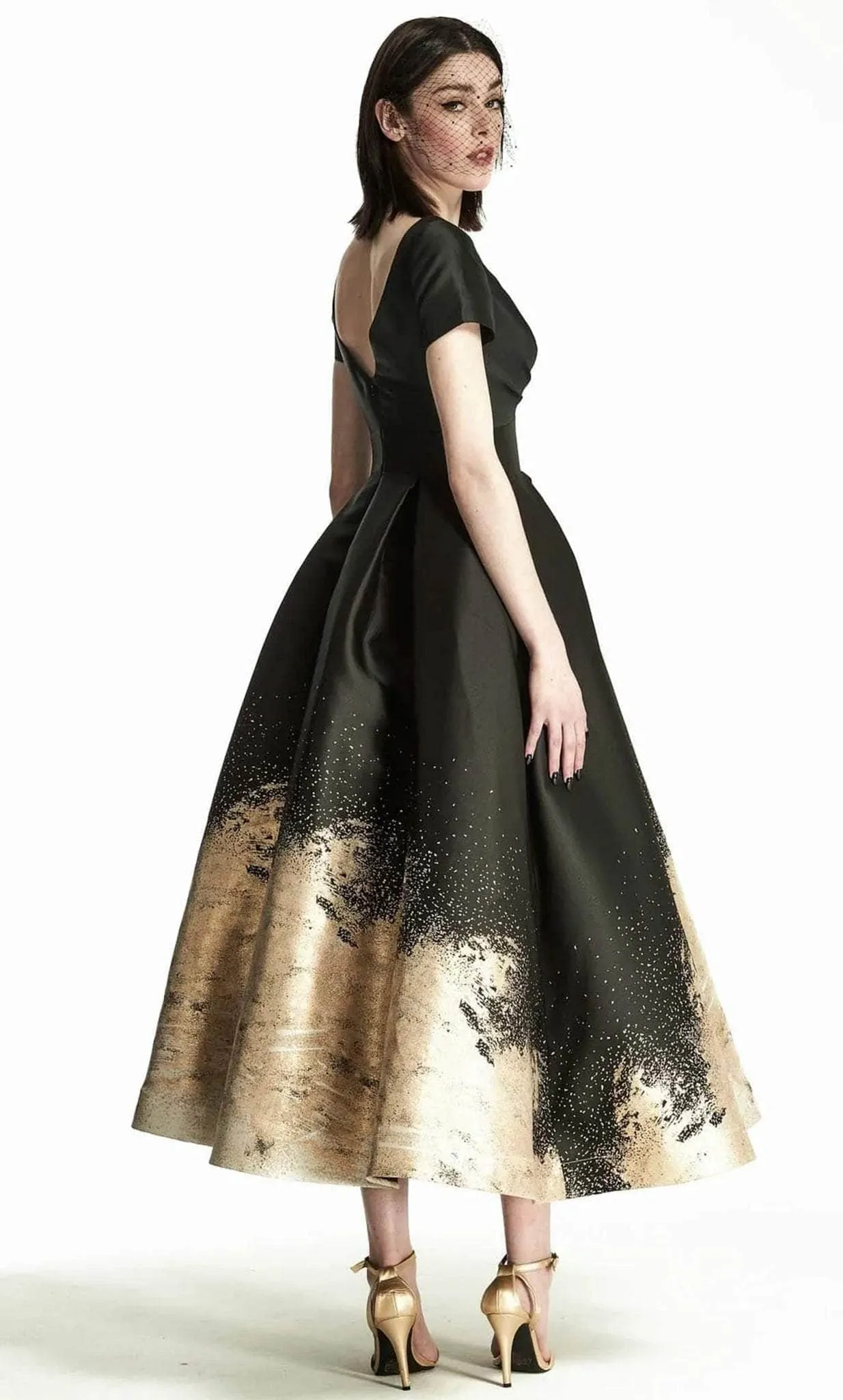 Park 108 M443 -  Pleated Deep V-Neck Gown