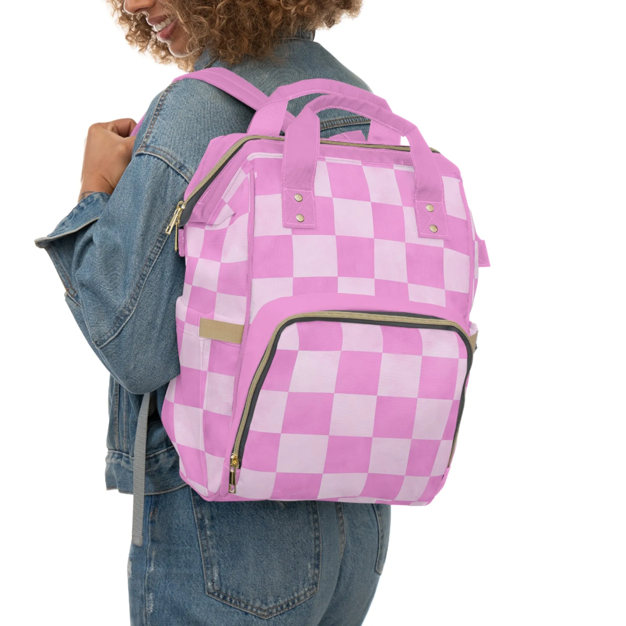 Pastel Checkers Diaper Backpack - Chic & Practical Baby Bag with Checkerboard Patterns, Perfect for Minimalist Parents