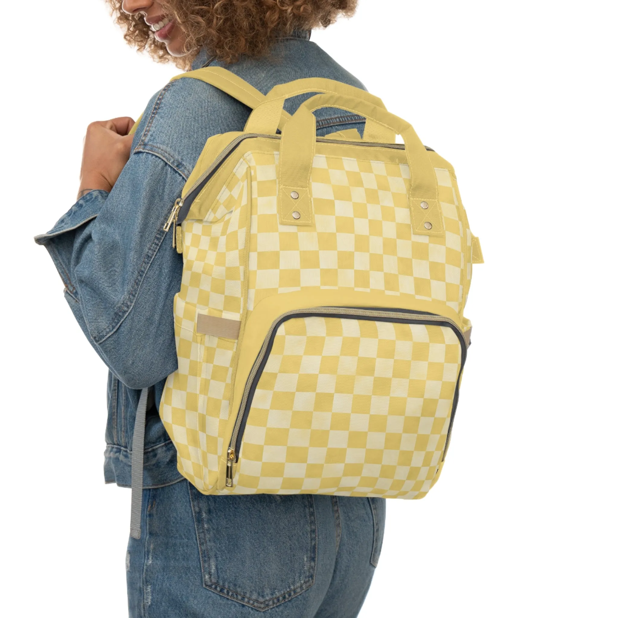 Pastel Checkers Diaper Backpack - Chic & Practical Baby Bag with Checkerboard Patterns, Perfect for Minimalist Parents