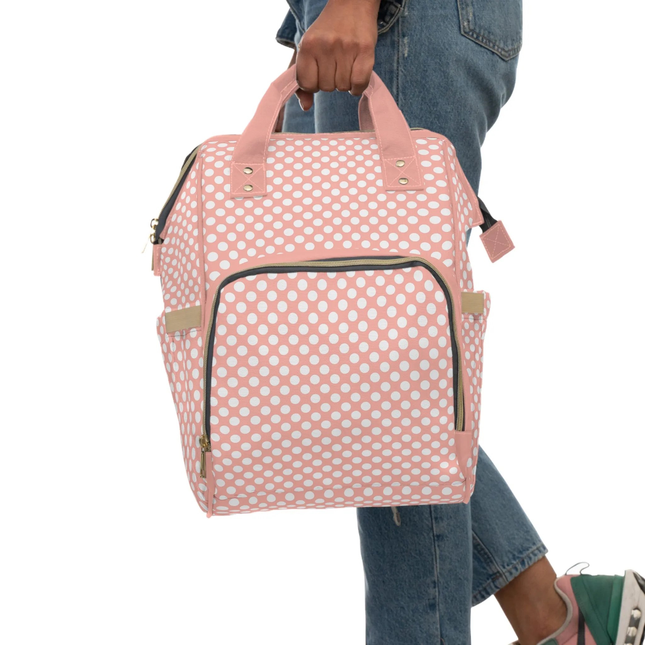 Pastel Polka Dot Diaper Backpack - Stylish & Multifunctional Baby Bag with Polka Dot Patterns, Perfect for Trendy Parents