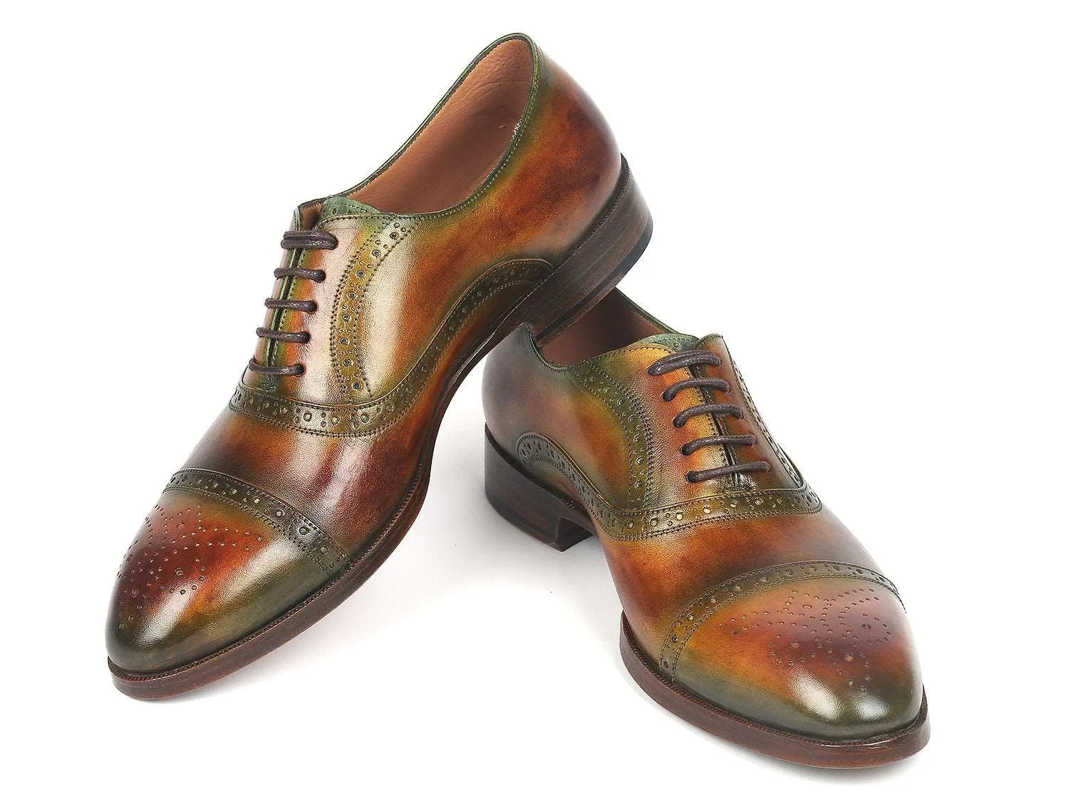 Paul Parkman Men's Green & Brown Cap Toe Oxfords