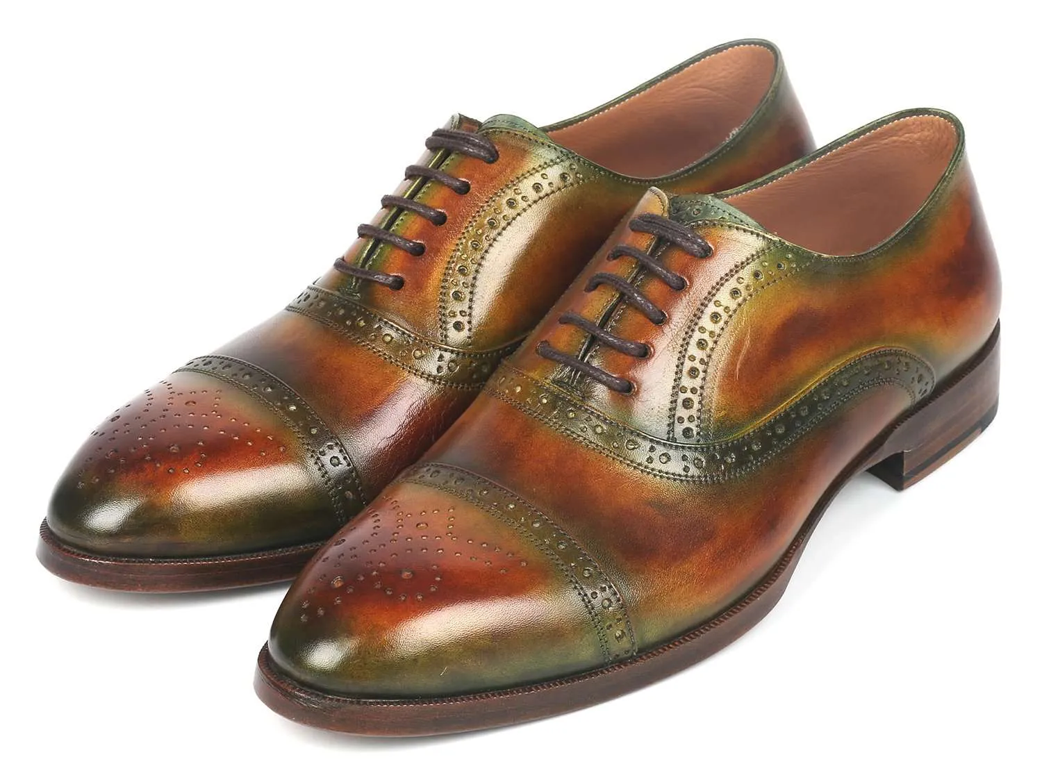Paul Parkman Men's Green & Brown Cap Toe Oxfords