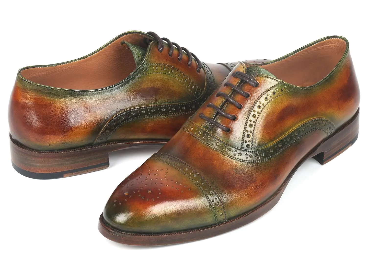 Paul Parkman Men's Green & Brown Cap Toe Oxfords
