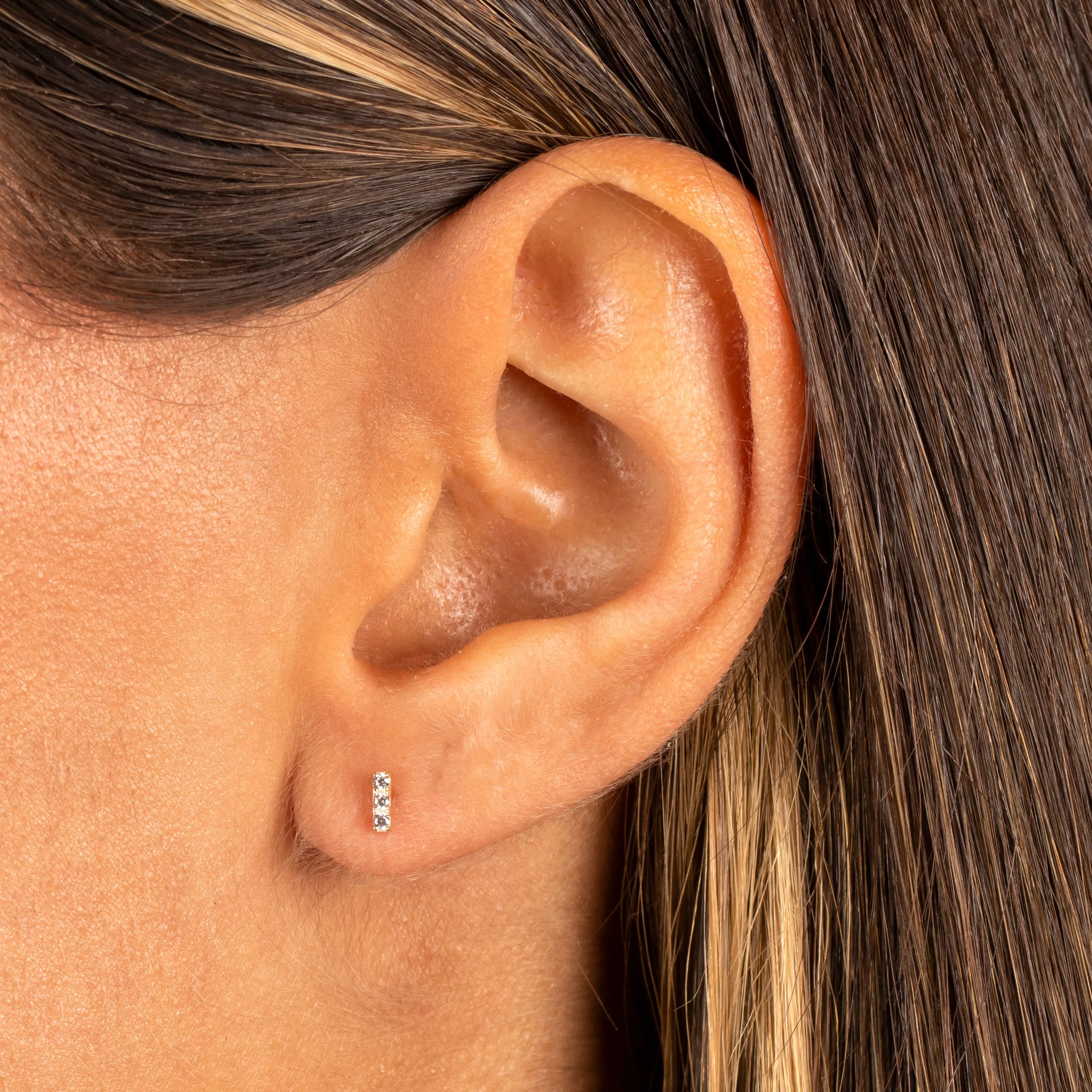 Pave Mini Bar Stud Earring 14K