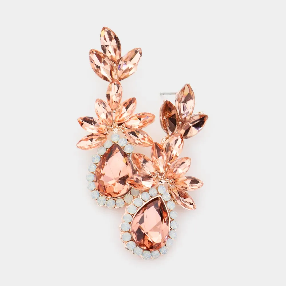 Peach Marquise Stone Cluster Dangle Pageant Earrings | Prom Earrings | 535001