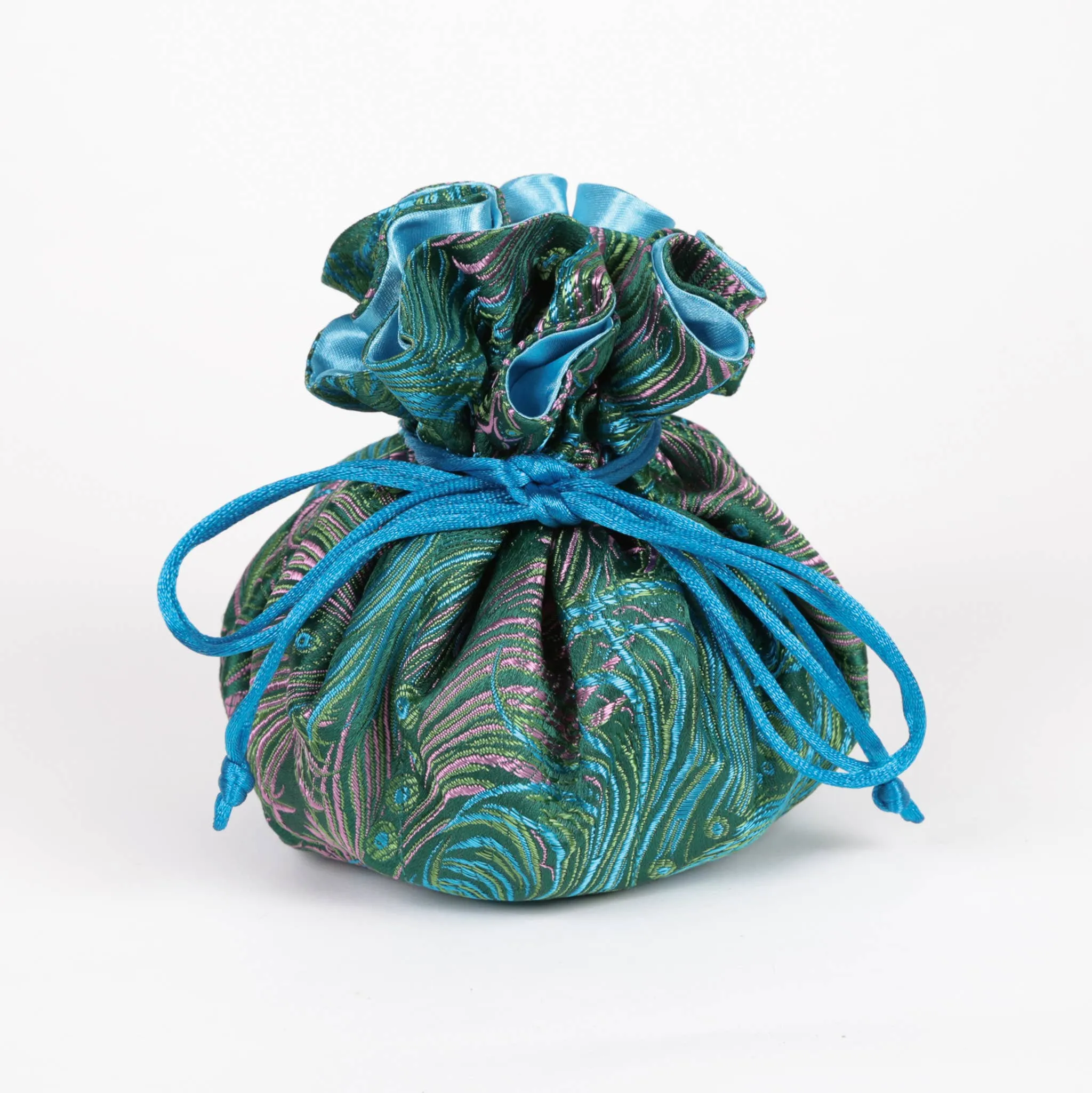 Peacock Feather Prints, Brocade Jewelry Pouch, Jewelry Bags