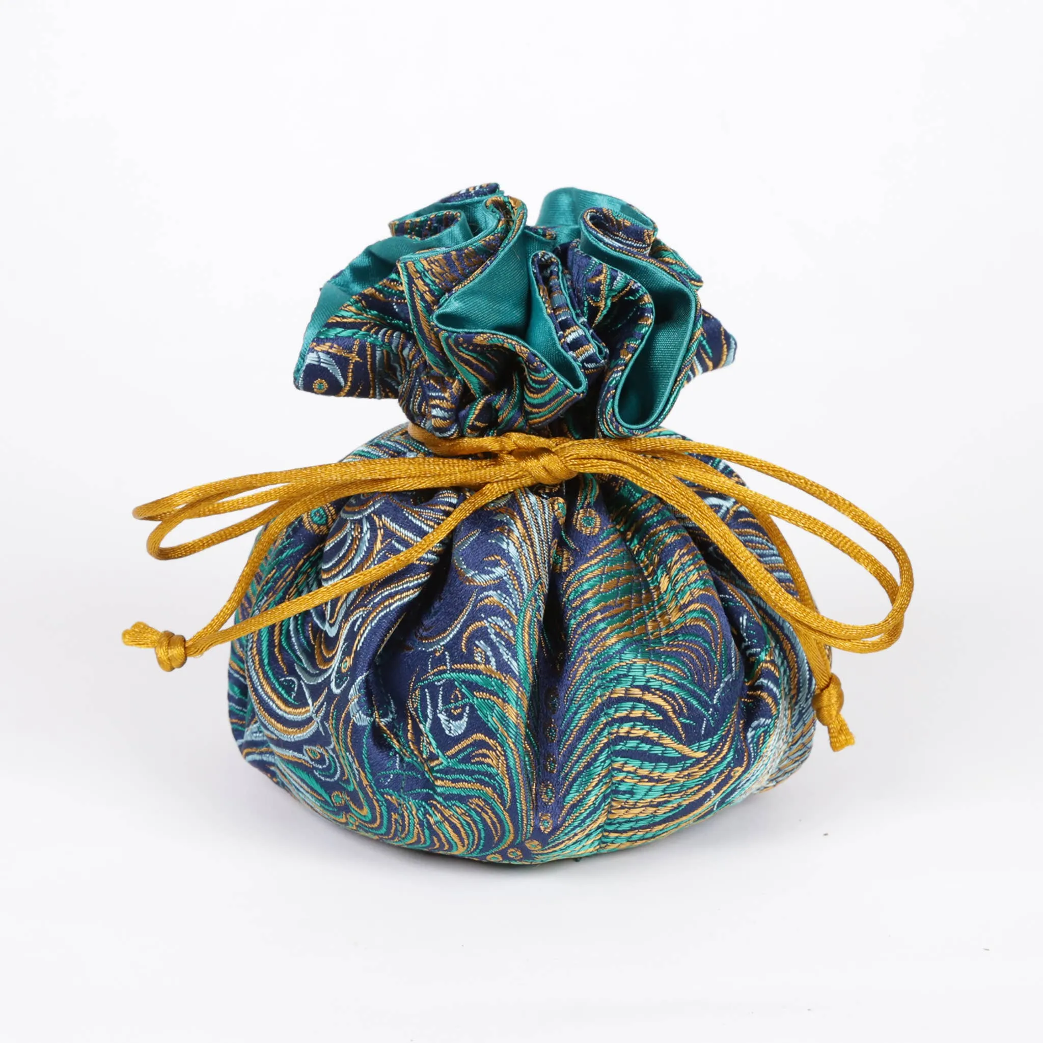 Peacock Feather Prints, Brocade Jewelry Pouch, Jewelry Bags
