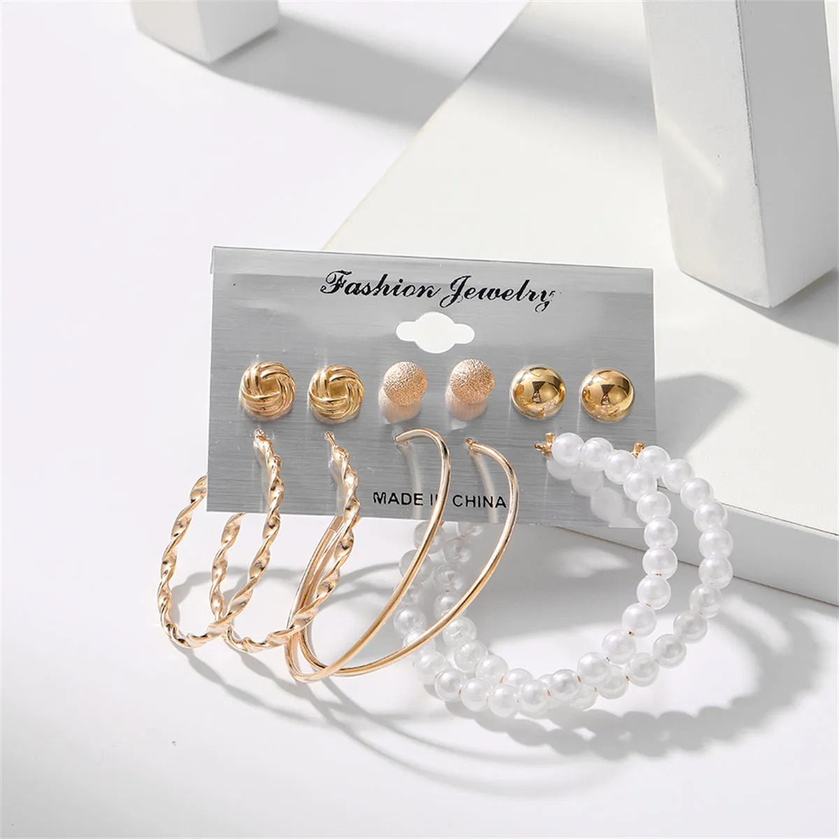 Pearl & 18K Gold-Plated Frosted Twisted Hoop Earring Set