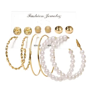 Pearl & 18K Gold-Plated Frosted Twisted Hoop Earring Set