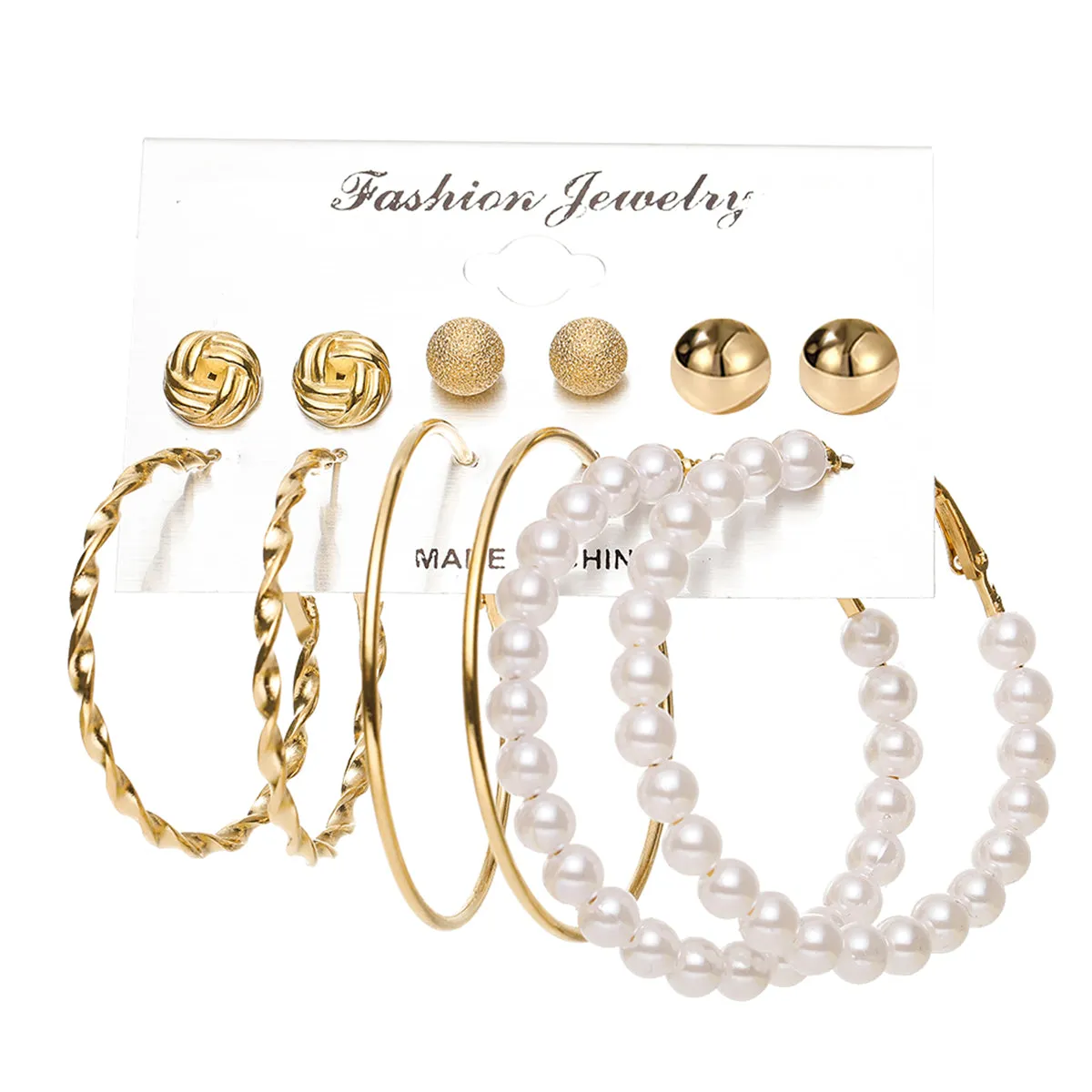 Pearl & 18K Gold-Plated Frosted Twisted Hoop Earring Set