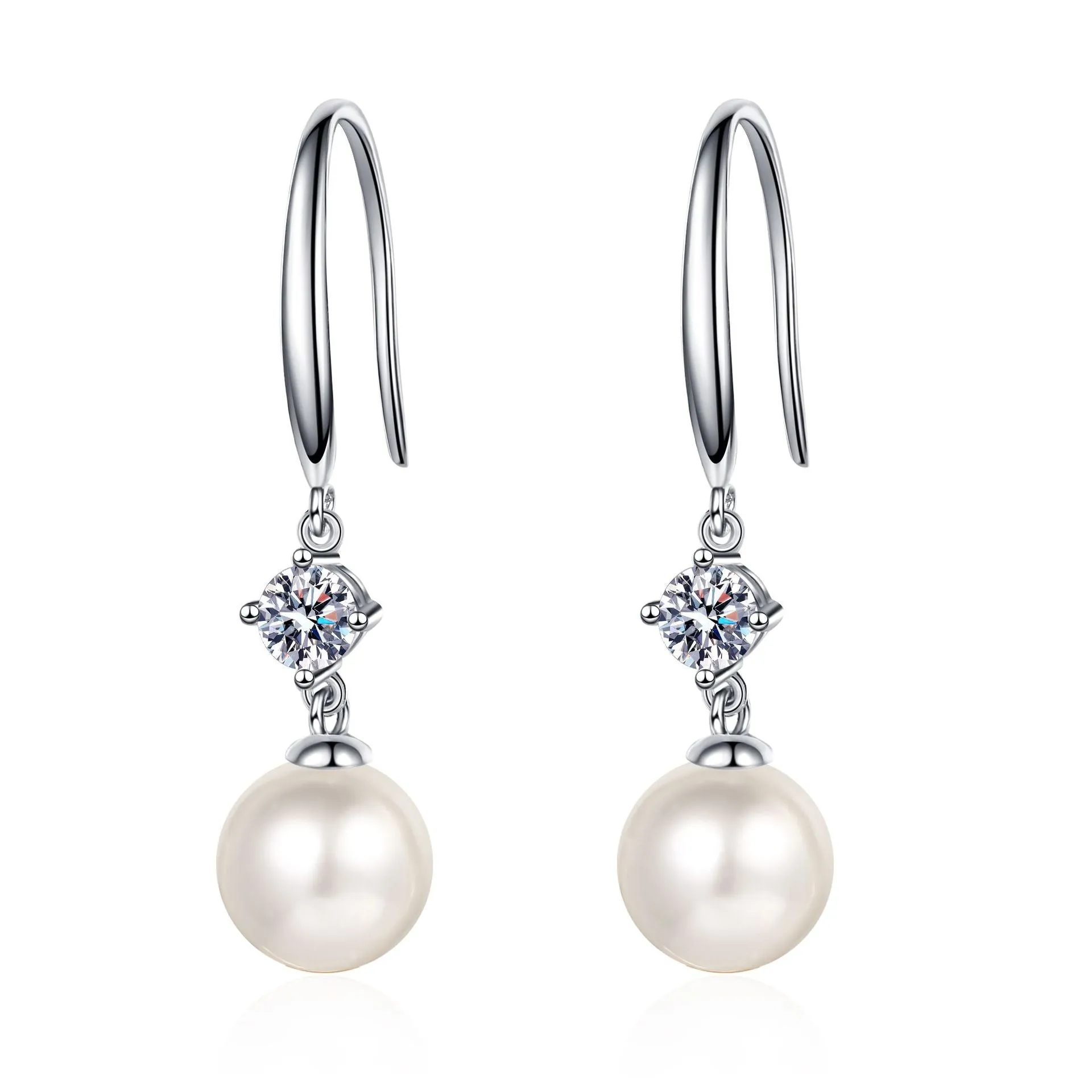 Pearl Moissanite Hook Earrings, Dangle Earrings-EM023