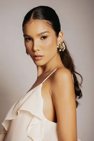 Petal Bloom Statement Earrings – Hypoallergenic Brass, Floral Design