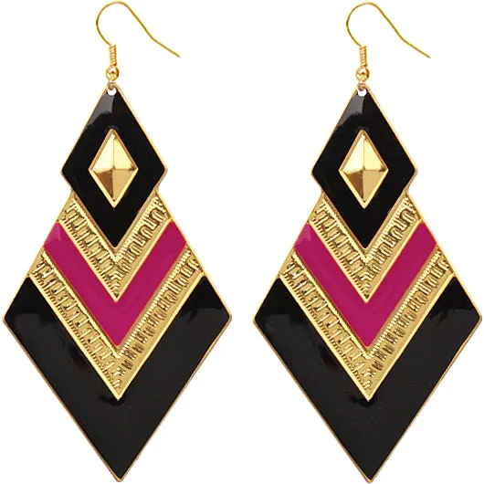 Pink Black Chevron Spear Drop Earrings