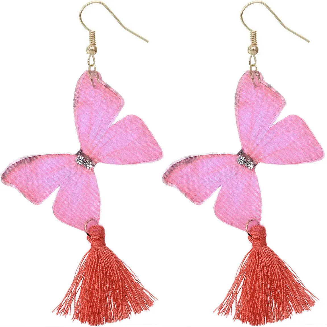 Pink Butterfly Tassel Tulle Earrings