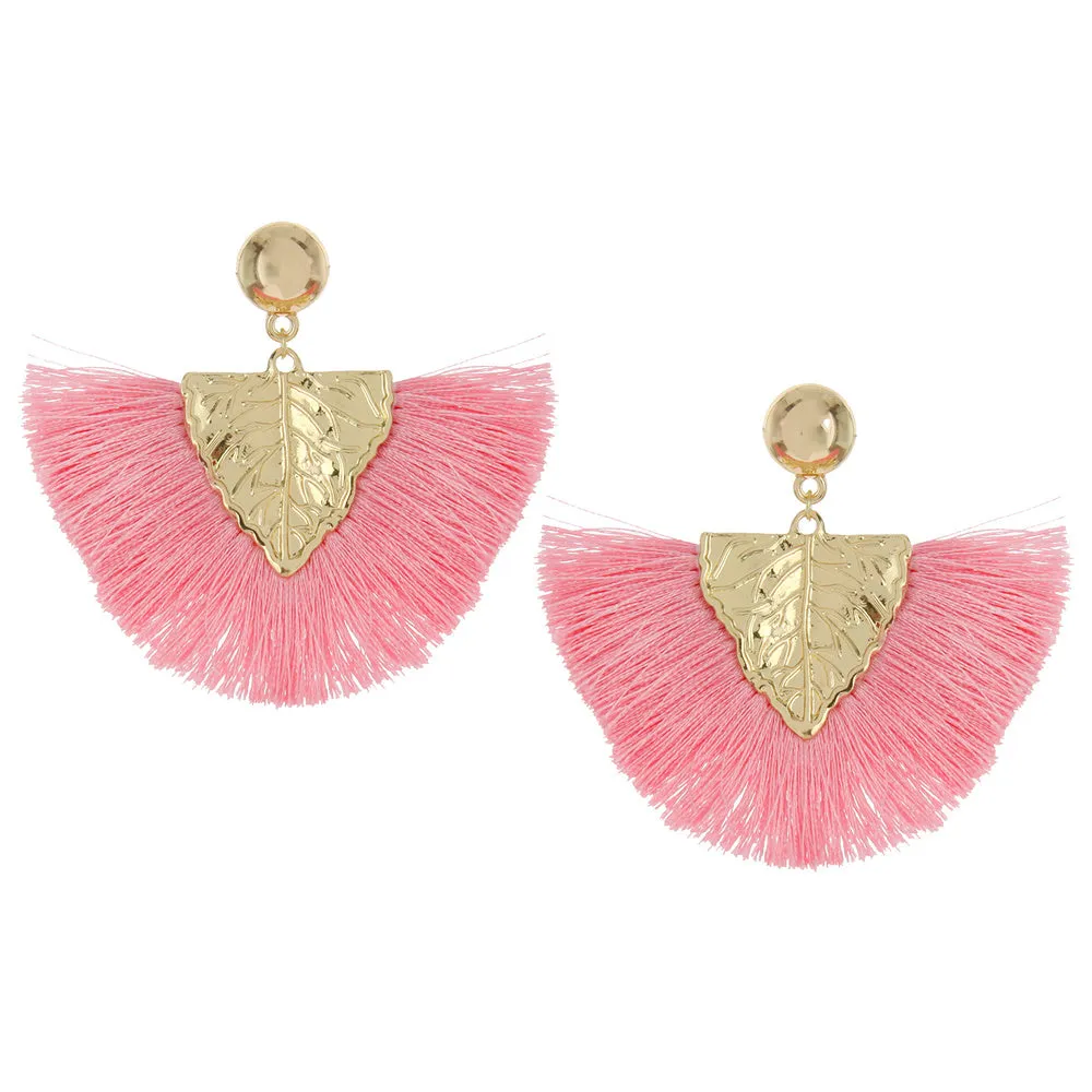 Pink Fabric Fan Fun Fashion Tassel Earrings | EY9443GPK