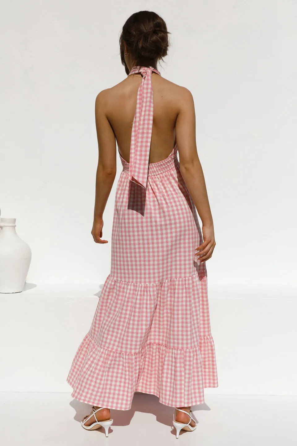 Pink Halter Backless Vacation Party Maxi Dresses