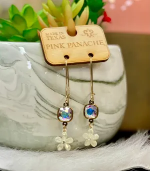Pink Panache Swarovski AB Crystal Fish Hook Earrings with Ivory Dangle Charm