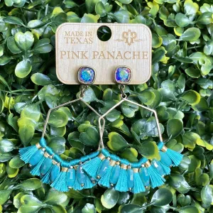 Pink Panache Turquoise Tassel Earrings