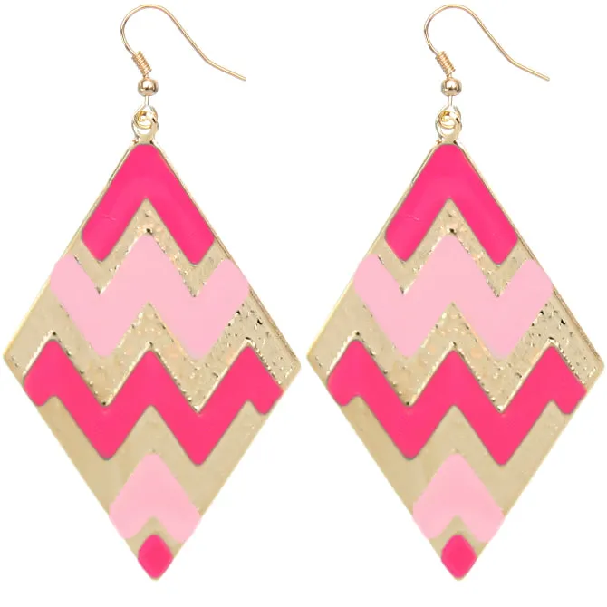 Pink Zigzag Inverted Triangle Drop Earrings