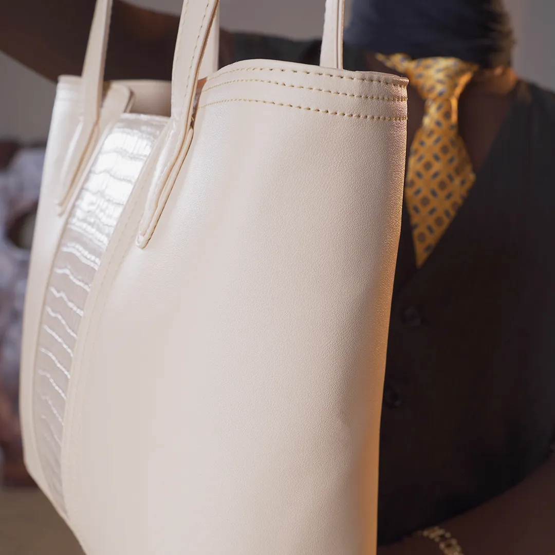 Plain Leather Fanny Bag - Beige