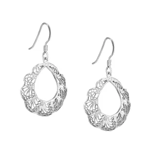 Plated Sterling Silver Filigree Open Circle Earrings