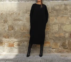Plus Size Black Dress, Winter Maxi Dress, Plus Size Clothing, Long Sleeve Dress, Gothic Dress, Pocket Dress, Warm Dress, Plus Size Clothing