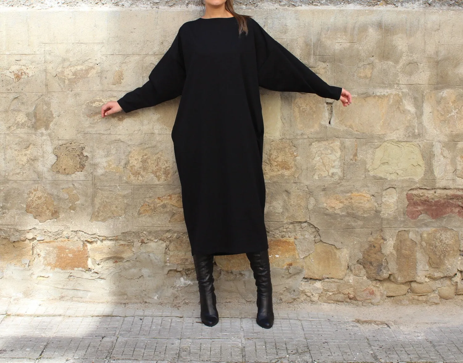Plus Size Black Dress, Winter Maxi Dress, Plus Size Clothing, Long Sleeve Dress, Gothic Dress, Pocket Dress, Warm Dress, Plus Size Clothing