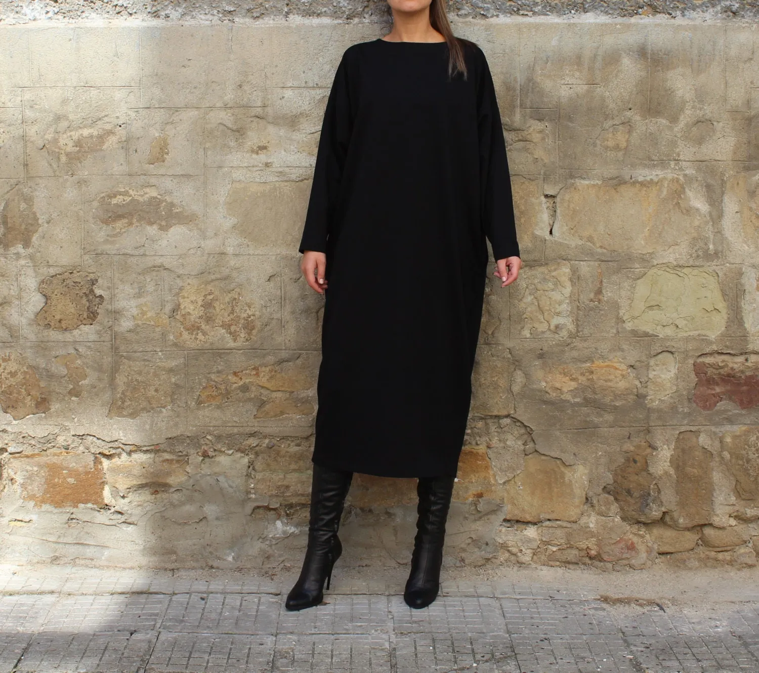 Plus Size Black Dress, Winter Maxi Dress, Plus Size Clothing, Long Sleeve Dress, Gothic Dress, Pocket Dress, Warm Dress, Plus Size Clothing