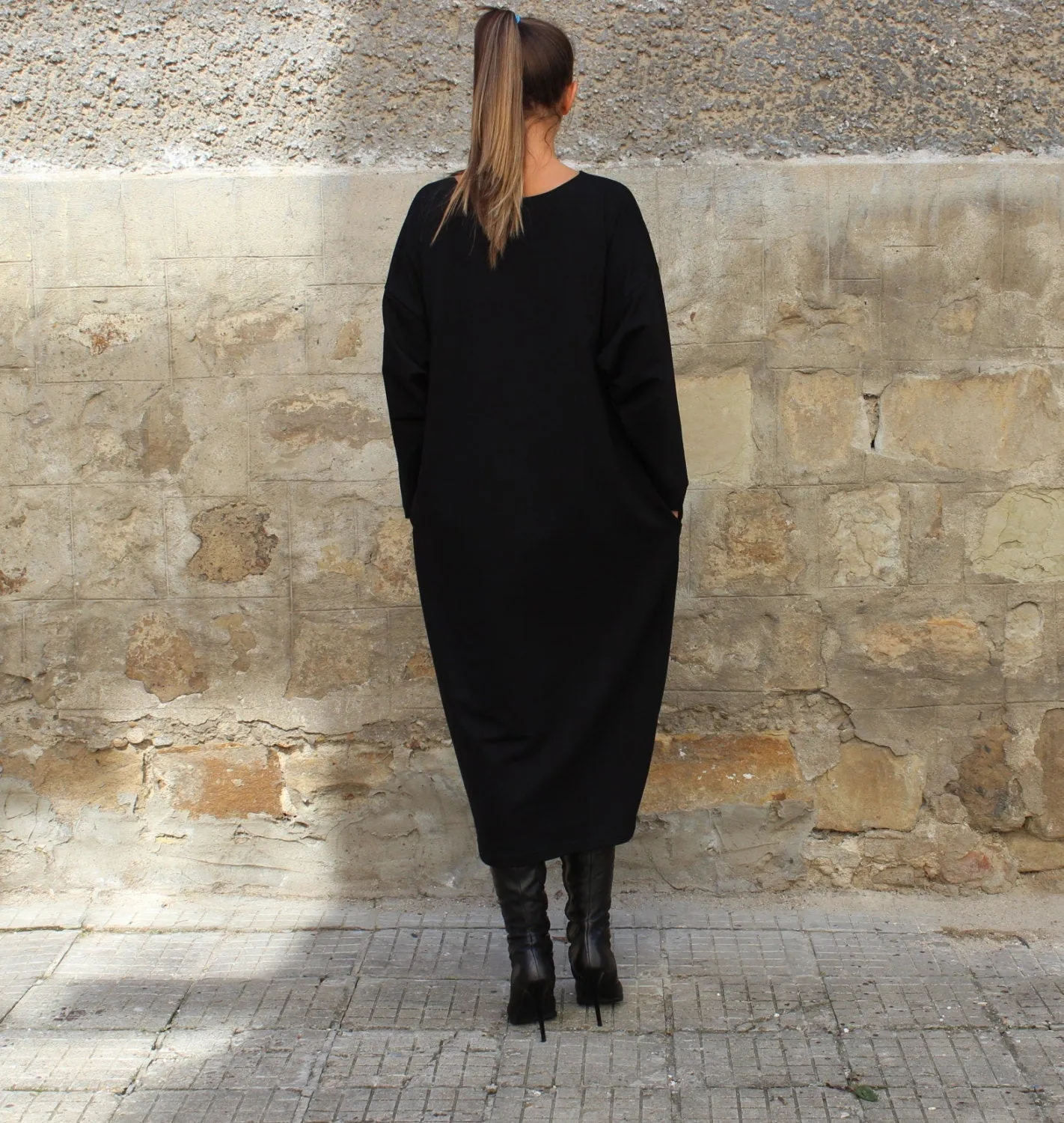 Plus Size Black Dress, Winter Maxi Dress, Plus Size Clothing, Long Sleeve Dress, Gothic Dress, Pocket Dress, Warm Dress, Plus Size Clothing