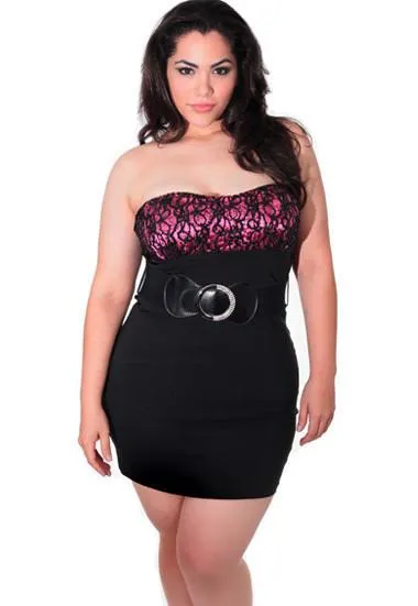 Plus Size Diamond Buckle Belt Violet Tube Dress