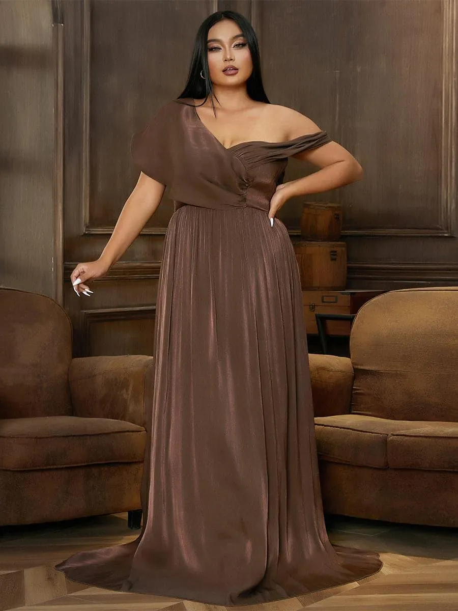Plus Size One Shoulder A-Line Emerald Blue Bridesmaid Dress PXL079