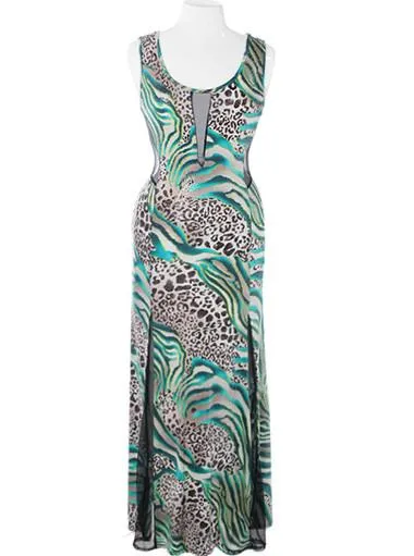 Plus Size Peep Through Wild Maxi Teal Dress