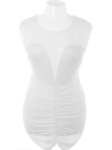 Plus Size Sleeveless See Through Snake White Dress
