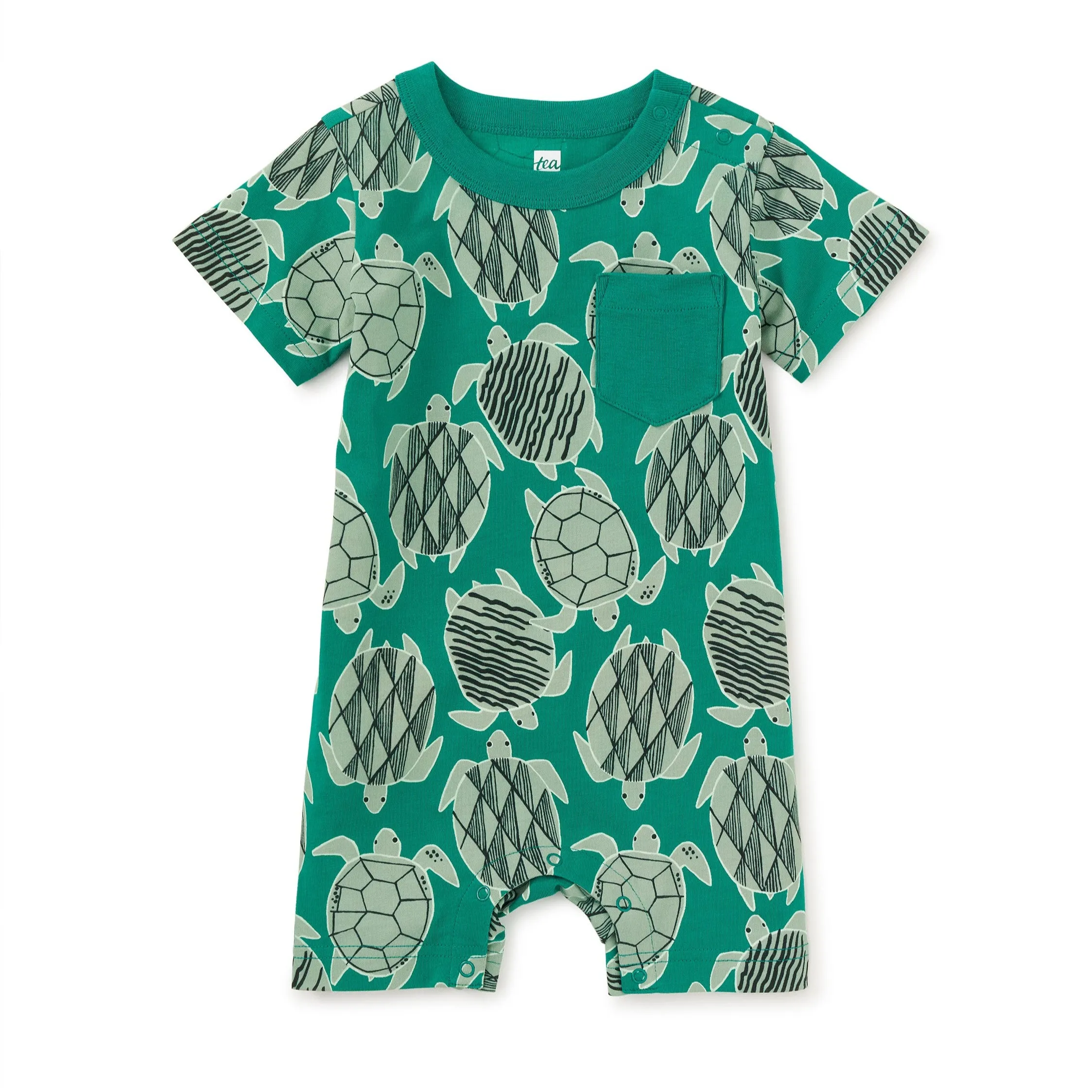 Pocket Shortie Romper | Tiled Turtles